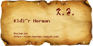 Klár Herman névjegykártya